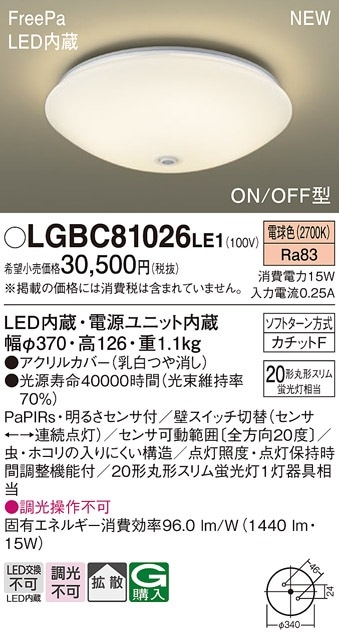 LSEBC2061KLE1 パナソニック 人感センサー付 LED小型シーリングライト