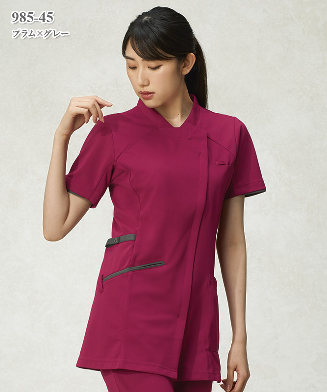 レディスチュニックジャケット半袖[KAZEN製品] 985｜THS-白衣通販・販売