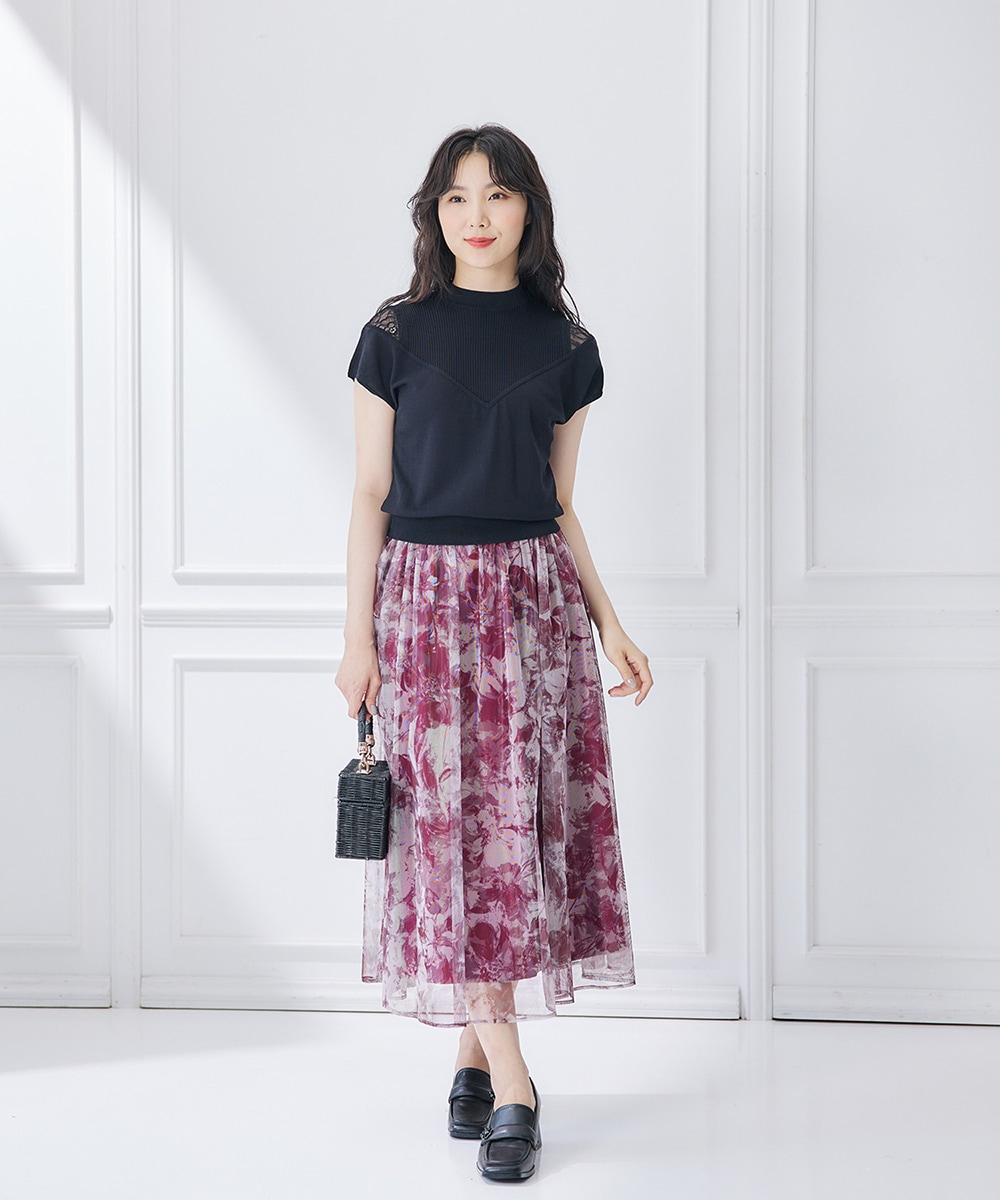 SALE】メッシュ花柄フレアスカート - 12Twelve Agenda(トゥエルブ