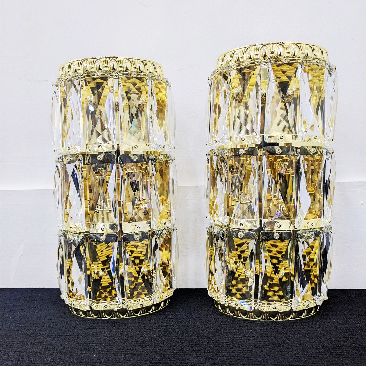 壁掛 シャンデリア 2個セット BA15S口金仕様 ゴールドメッキ 24面角