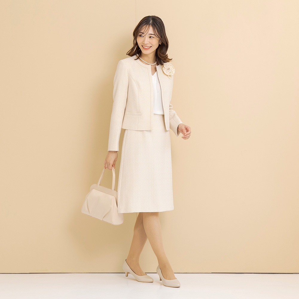 商品番号2002659]ミックスツイードのノーカラージャケット×セミ