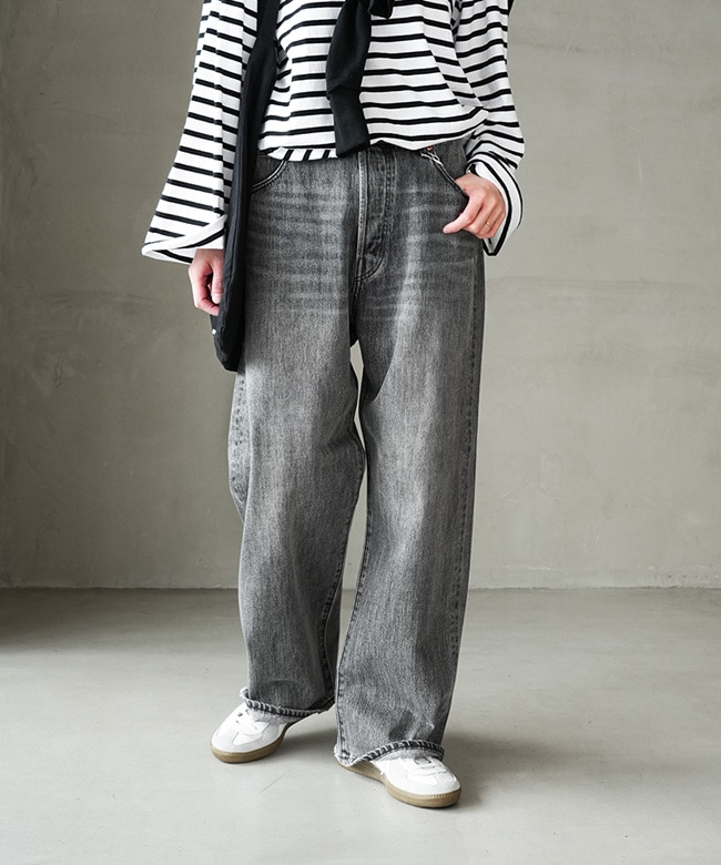 ◇[b1038-1]SOLAMONAT(ソラモナ)5Pルーズストレートイージーデニム