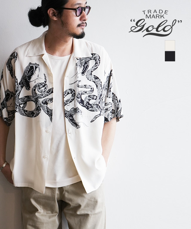 GL39440]gold(ゴールド) “MONOTONE RATTLE SNAKE” OPEN SHIRT
