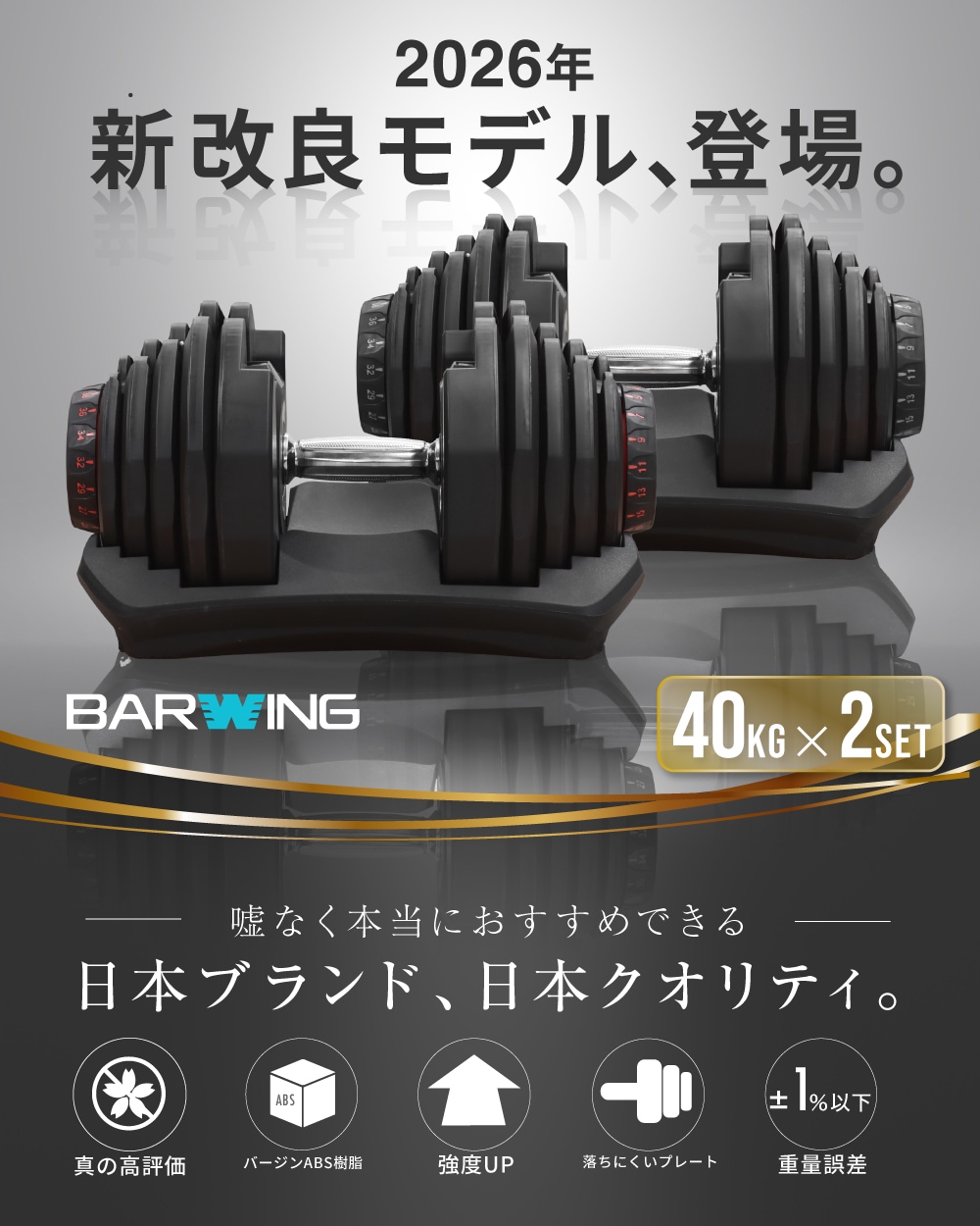 NEWモデル 可変式ダンベル 40kg 2個セット 17段階調節 重量調節