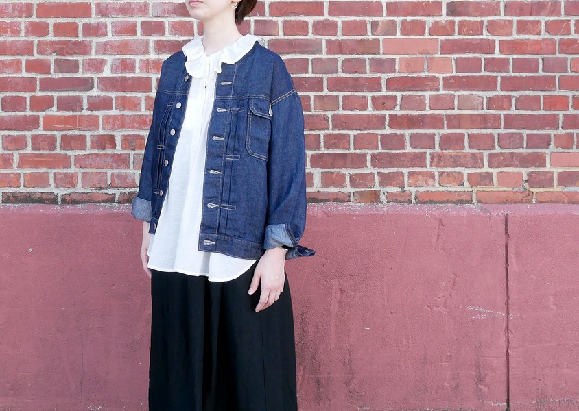 ハンズオブクリエイション 麻リネンデニム ノーカラージャケット G