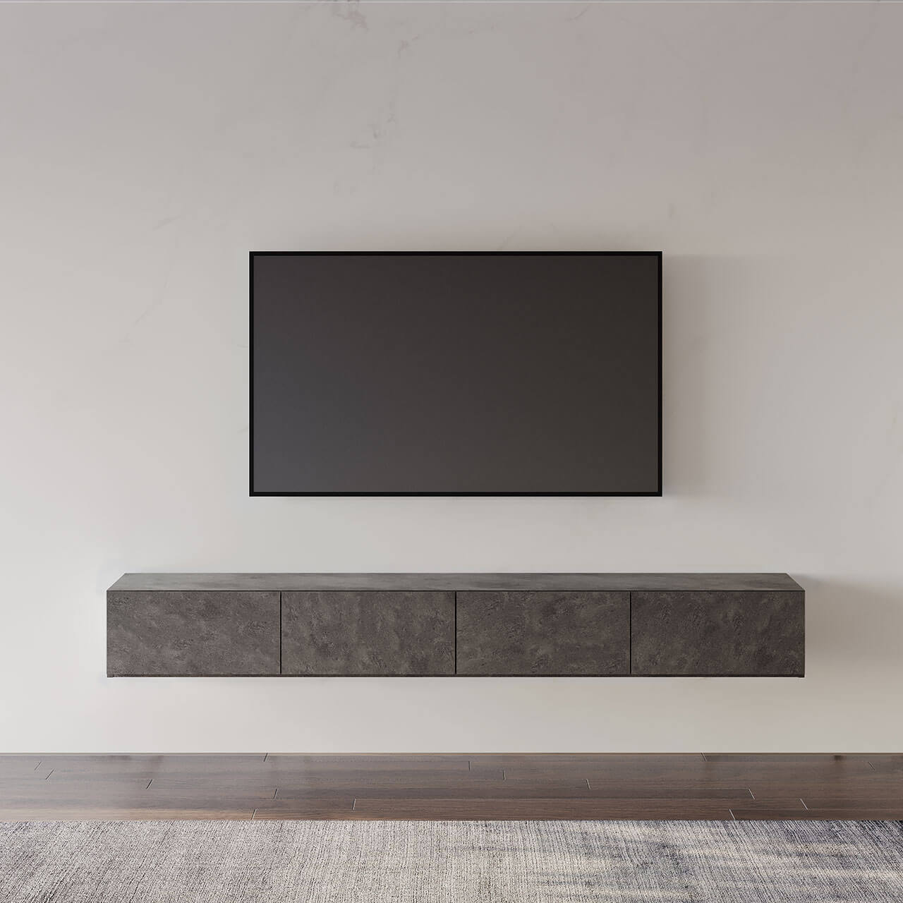 フロートテレビボード 幅180cm 奥行36cm ガラスフラップ扉 壁掛け