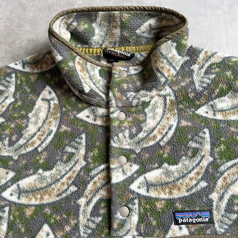 PATAGONIA Fish Pattern Synchilla Snap-T GRAY GREEN/M パタゴニア