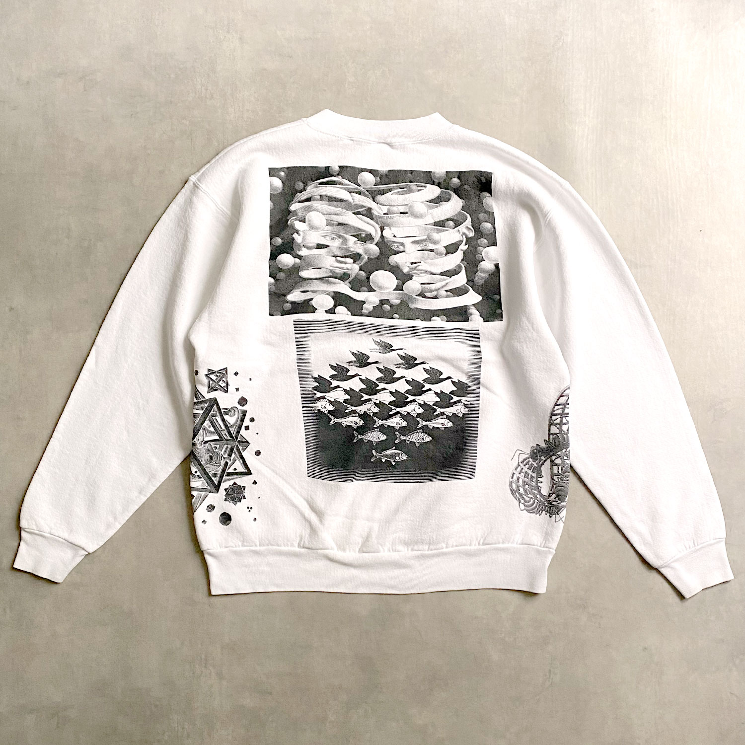 90's M.C ESCHER Multi Print Vintage Sweat Shirt Made in USA WHITE
