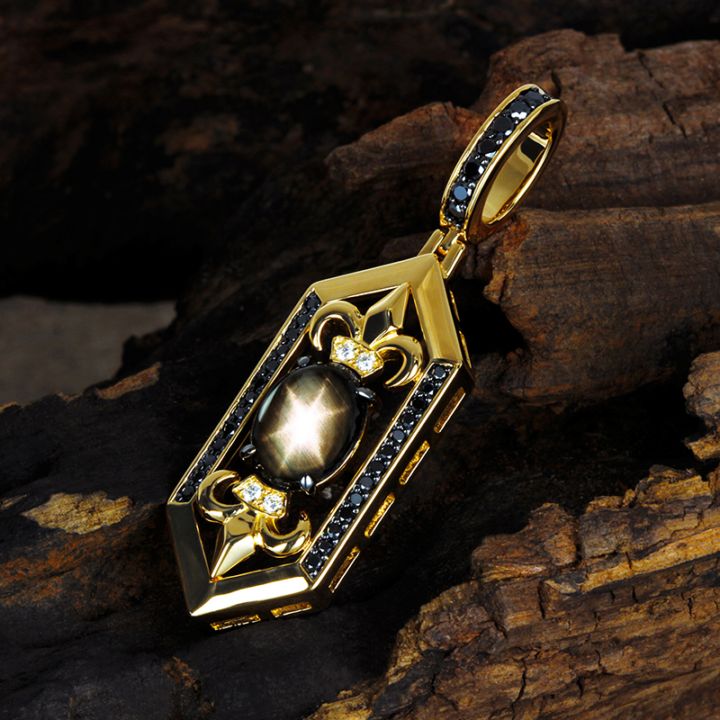 K18YG ブラックスターサファイア ダイヤモンド ペンダントトップ TY008