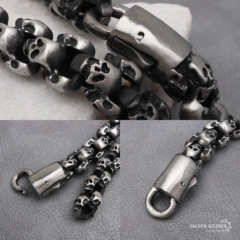316L スカルチェーンブレスレット [b748-silver] | スタイルで探す