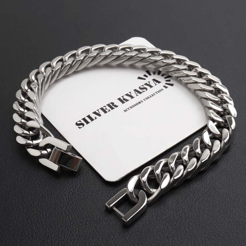 ステンレス しっかり厚めのダブル喜平チェーンブレスレット 幅10mm