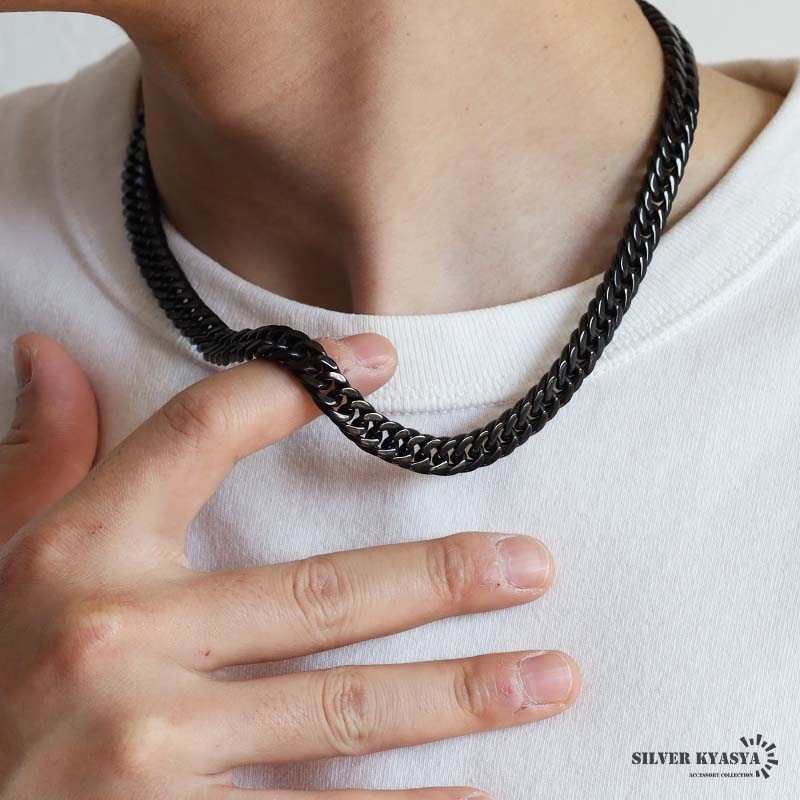 純チタン製 ごつめのブラックダブル喜平チェーンネックレス [n1156