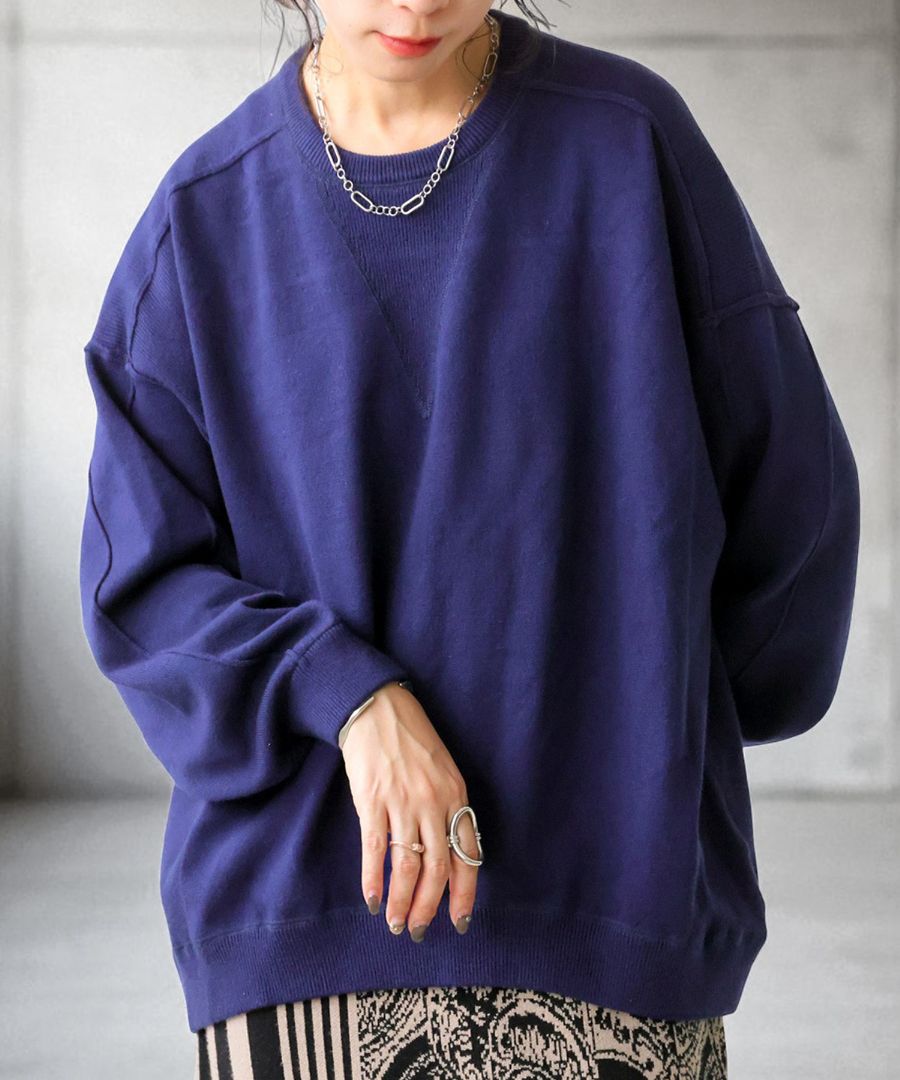 スウェットライクニット レディース トップス 長袖 送料無料・メール便