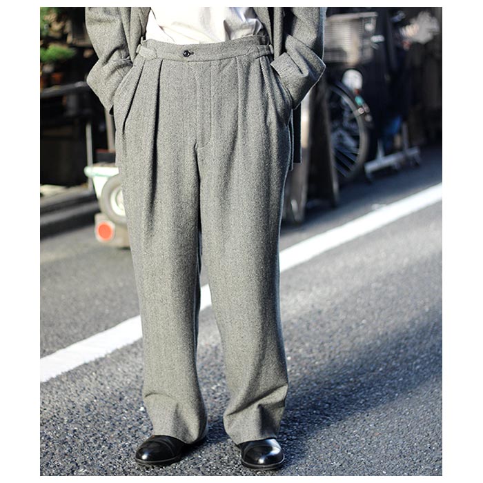 アルテリア ULTERIOR ウールシルク ヘリンボーン ワイドパンツ WOOL