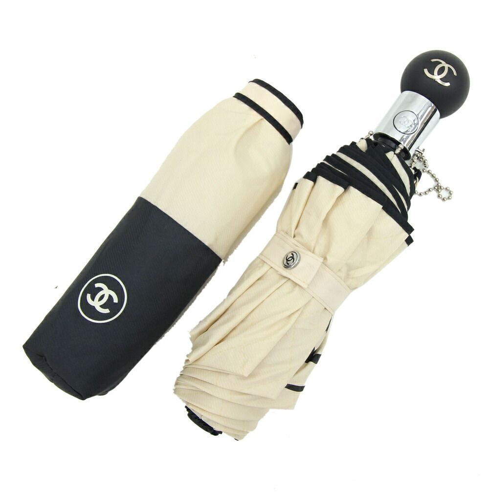 シャネル 折りたたみ傘 ブラック ライトベージュ ワンタッチ 自動開閉