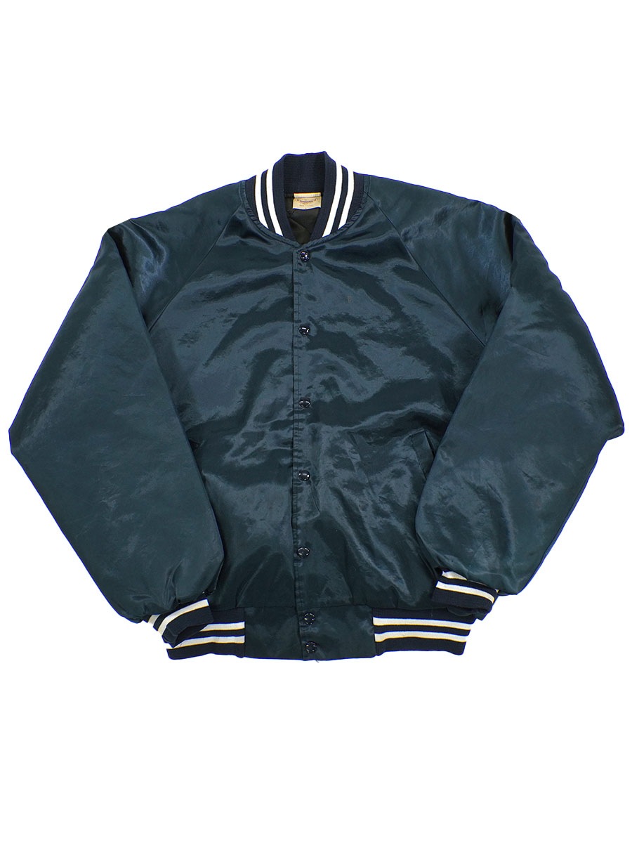 80's～ AUBURN SPORTSWEAR リブライン サテンスタジャン 無地ネイビー
