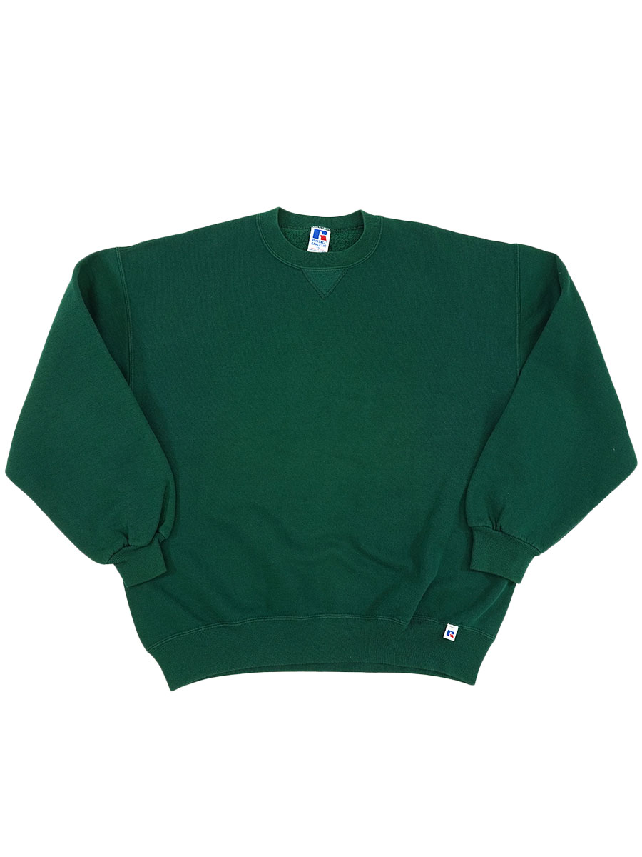 90's RUSSELL ATHLETIC 前V 無地スウェット グリーン 表記(XL) USA製