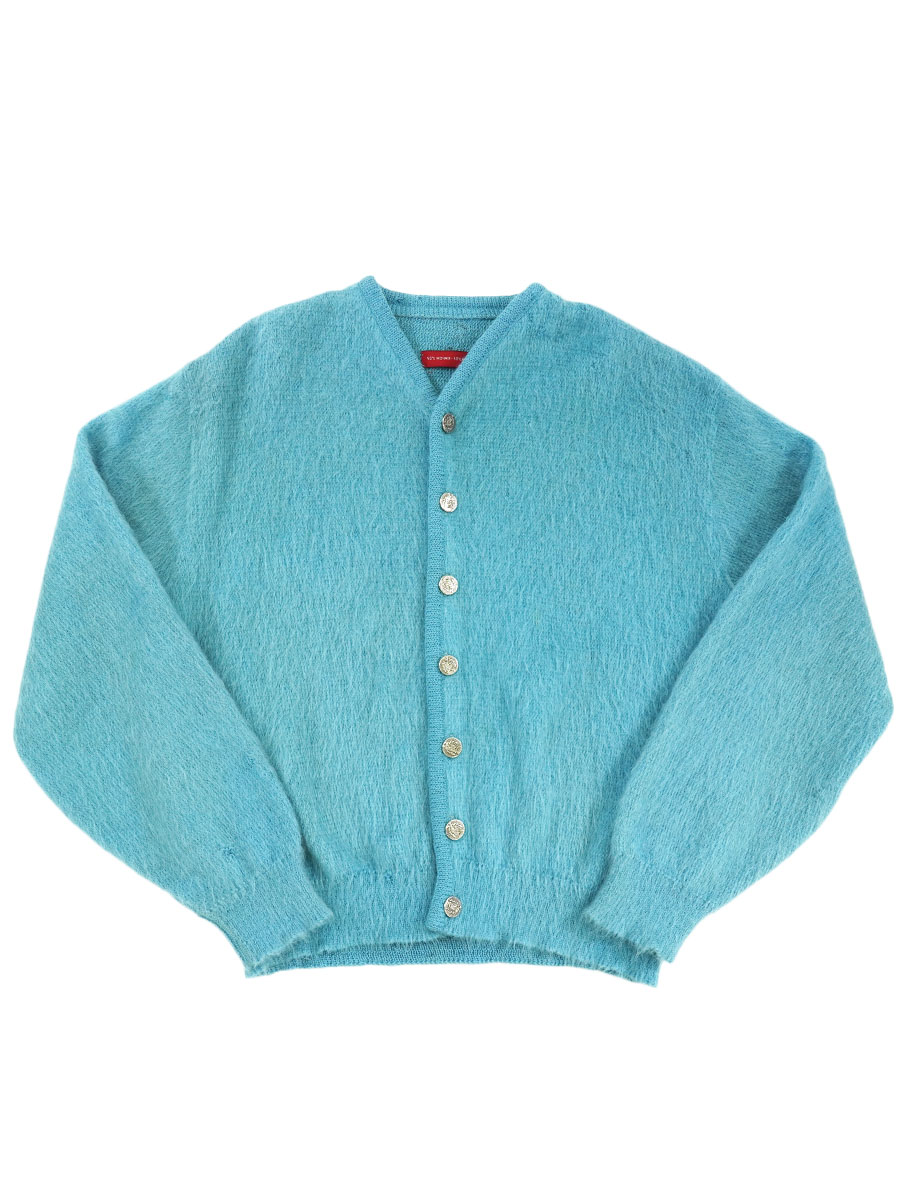60's～ モヘア×ウール ニットカーディガン 無地ライトブルー 実寸(L位