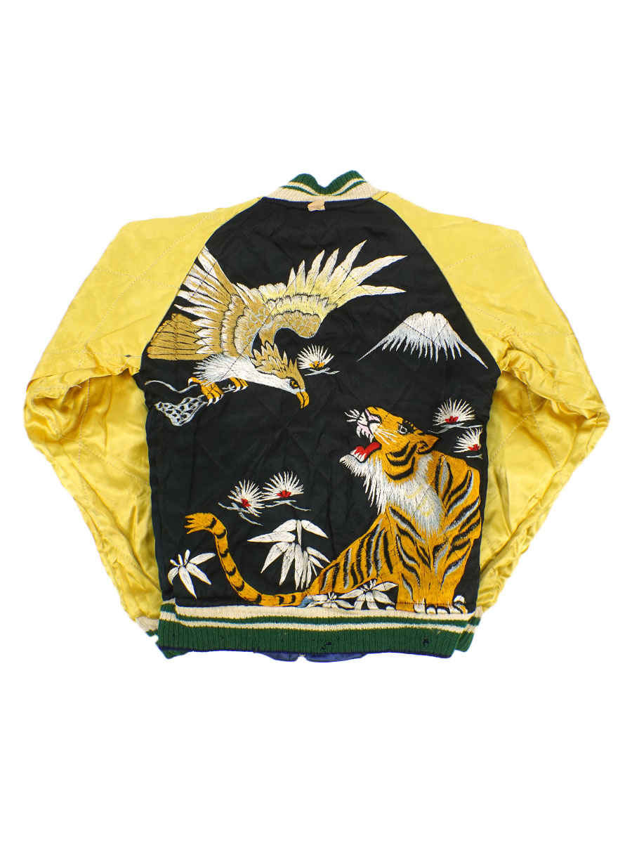 50's ビンテージ スカジャン 虎x鷹 日本地図x龍 黒青 キッズサイズ