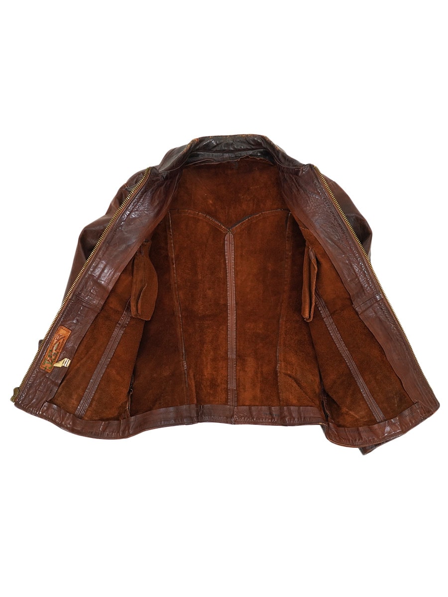 70's East West フルジップレザージャケット ブラウン 実寸(38位