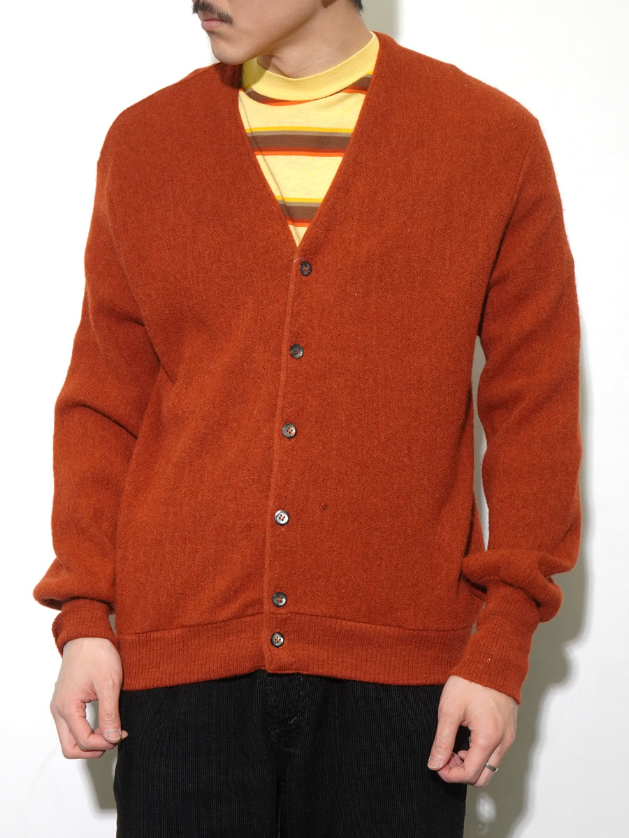 70's ROBERT BRUCE アルパカ×ウール ニットカーディガン レンガ 表記(M