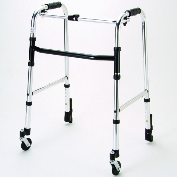室内専用】アルミ歩行器（固定型）前輪自在キャスター付 ｜ シルバー