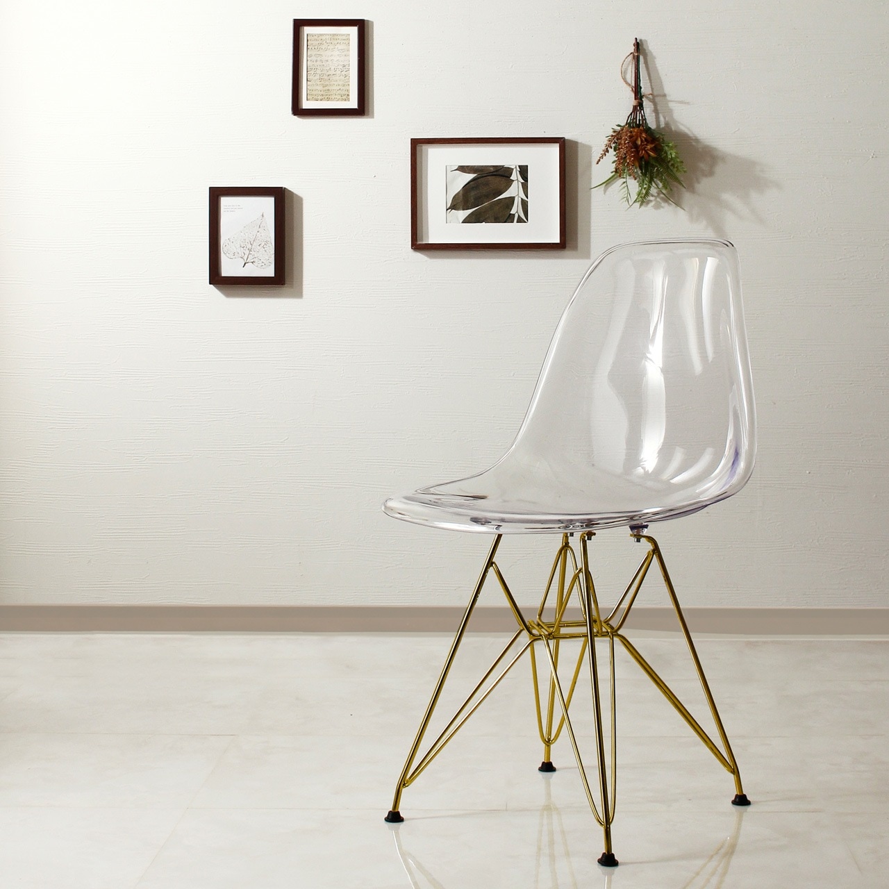 クリア×ゴールド脚】シェルチェア / イームズデザイン リプロダクト品