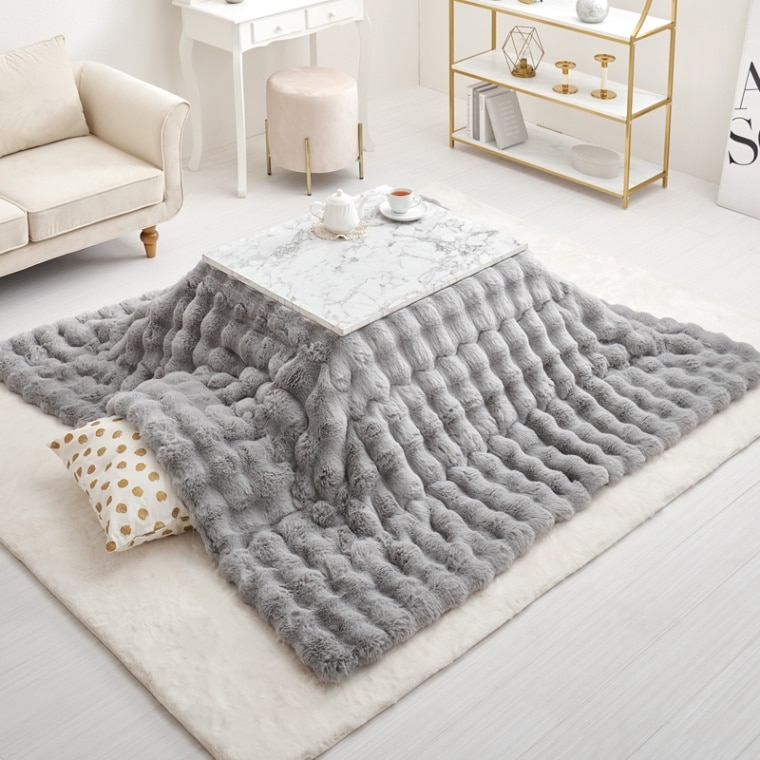 正方形】 薄掛けこたつ布団 ラビットファー調 【Luna】ルナ｜ベッド