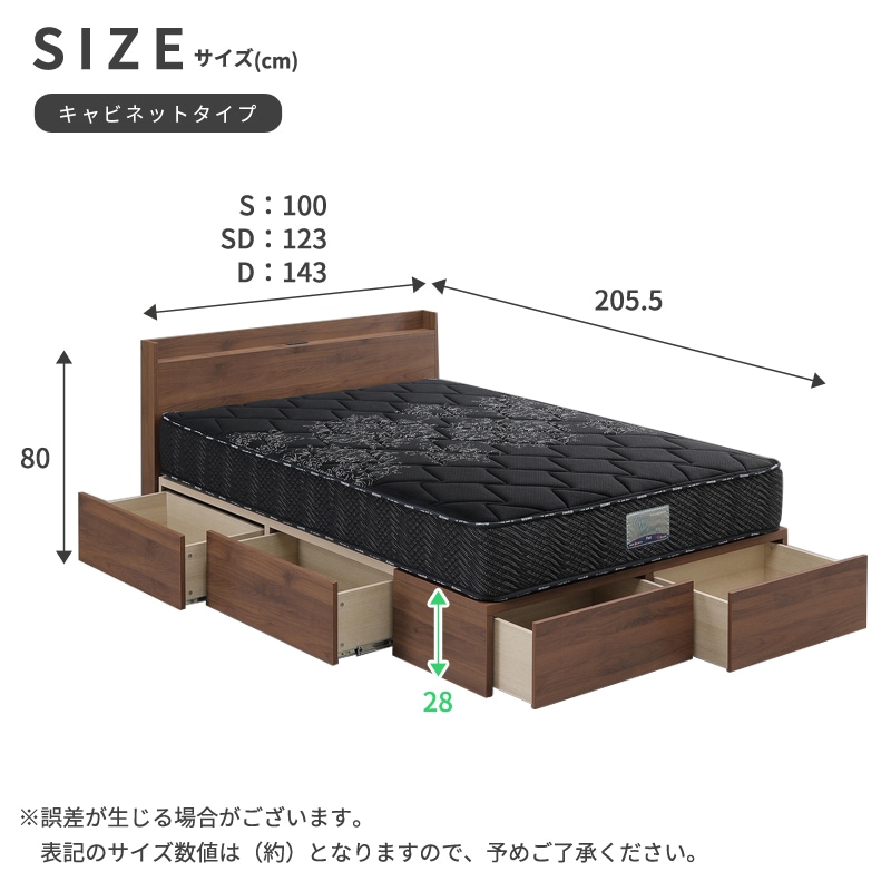 シングル】引出し収納付き ベッド キャビネットタイプ Granz