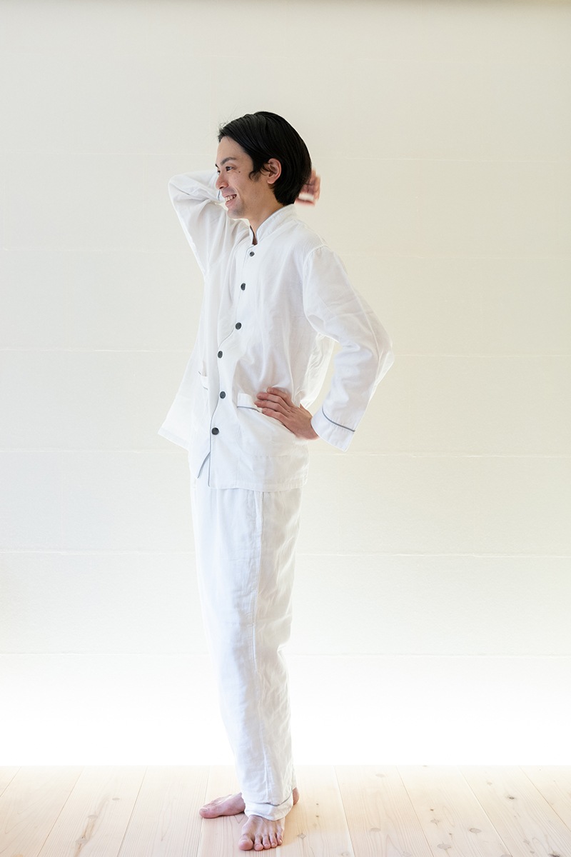 京和晒綿紗 ガーゼパジャマ 2重合わせ 白 男女兼用サイズ ダブルガーゼ