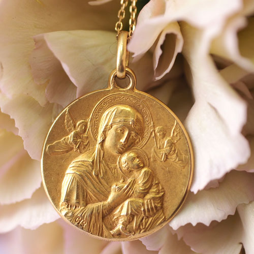 18金 聖母子と天使、キリストのメダイ（アンティークジュエリー）