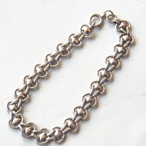 フランス アンティークシルバー スタッズチェーンブレスレット