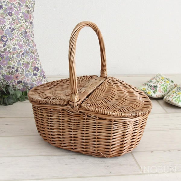 在庫限り終了】煮柳 ふた付き ピクニック バスケット W35 x D26 x