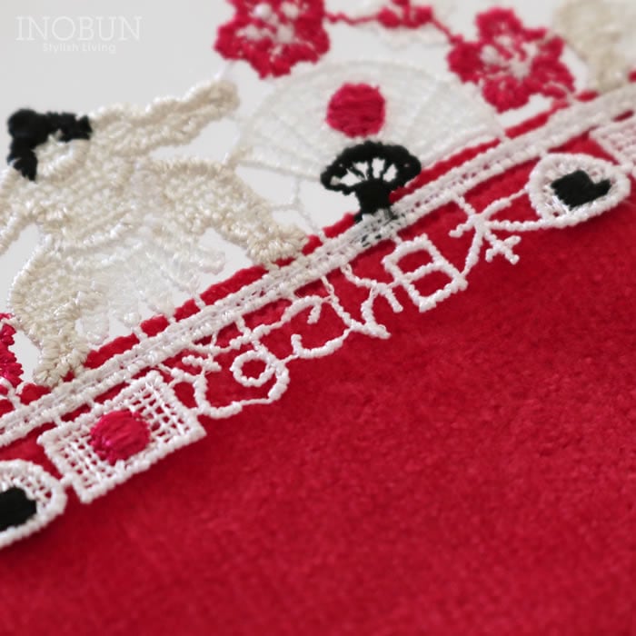 入荷待ち】近沢レース店 どすこい日本 レッド 和レース タオルハンカチ