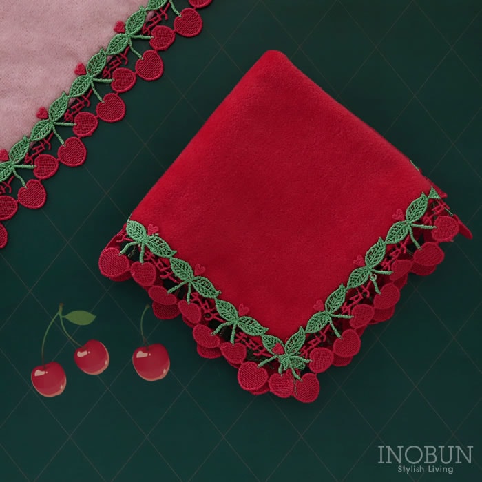 完売】近沢レース店 さくらんぼ レッド 7月 シーズンタオルハンカチ