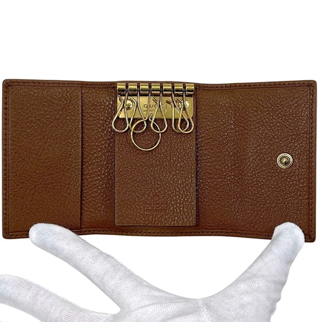 グッチ 6連 キーケース ブラウン バンブー ビー GGマーモント 658636