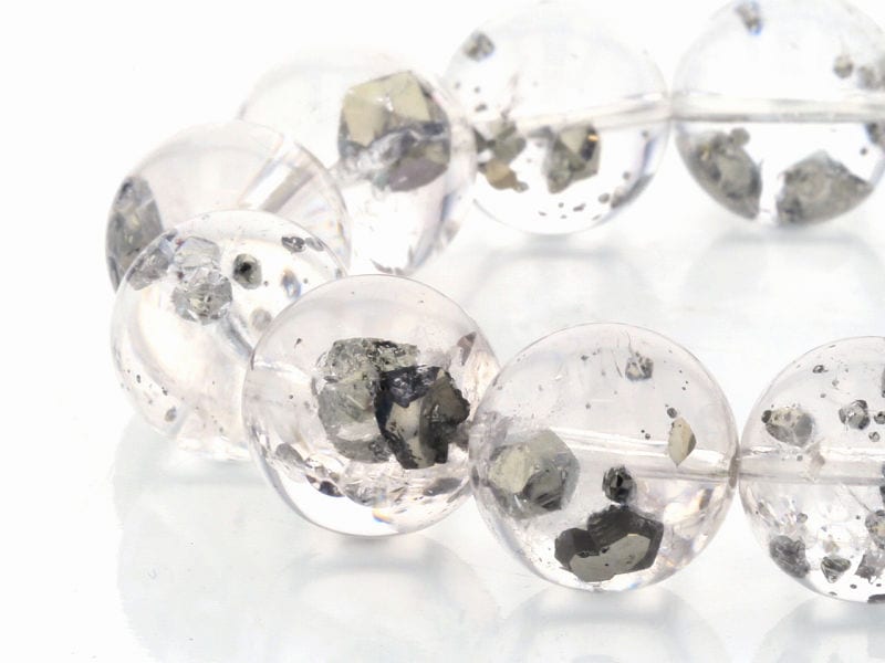 パイライト イン クォーツ ブレスレット 13mm玉 No.3 （鑑別書付） 最