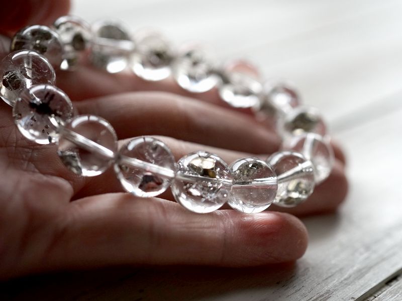 パイライト イン クォーツ ブレスレット 13mm玉 No.3 最高級