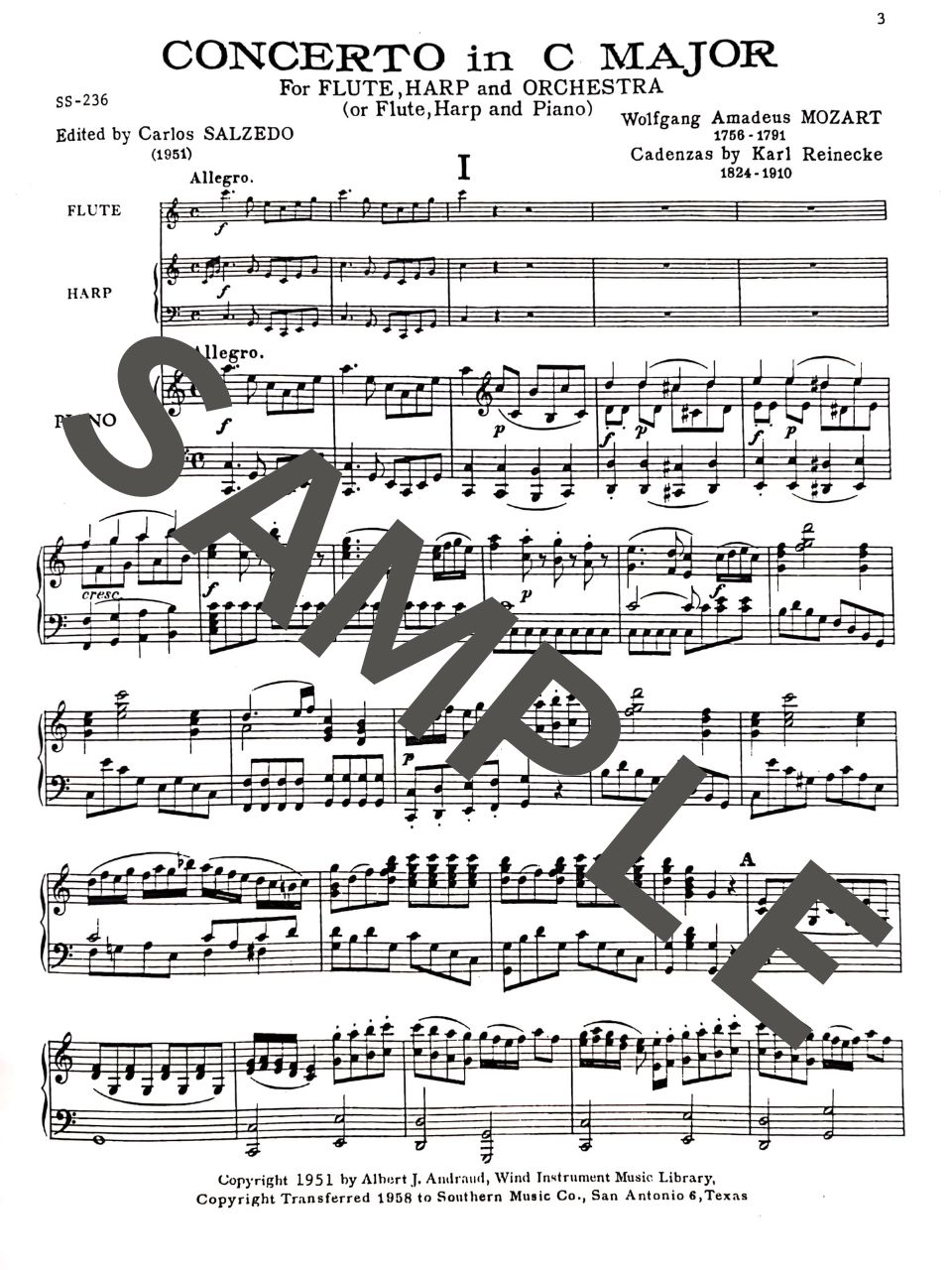 フルートとハープのための協奏曲K.299 / W.A.モーツァルト 編: C