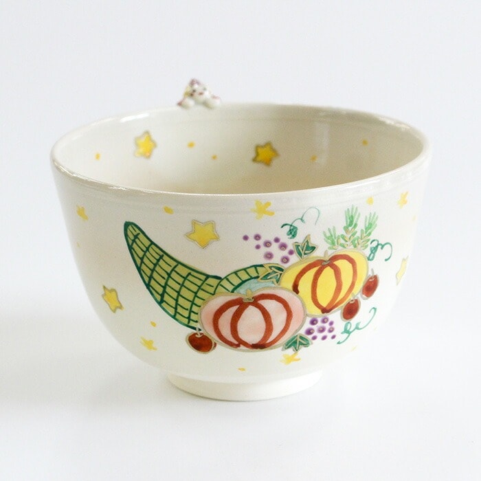 茶道具 抹茶茶碗 東山深山 色絵 収穫祭（縁付）