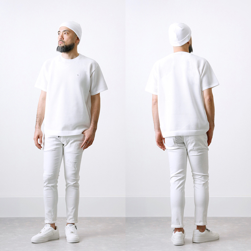 1PIU1UGUALE3 RELAX】ANKLE LENGTH DAMAGE DENIM PANTSアンクル丈