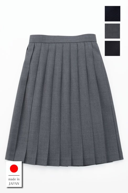 ネイビー・チャコールグレー・ブラックの丈長チェックプリーツスカート