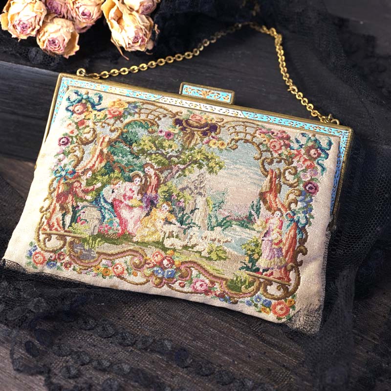 ベージュの宮廷柄のマイクロプチポワンバッグW16×H12.5cm gb-333の通販