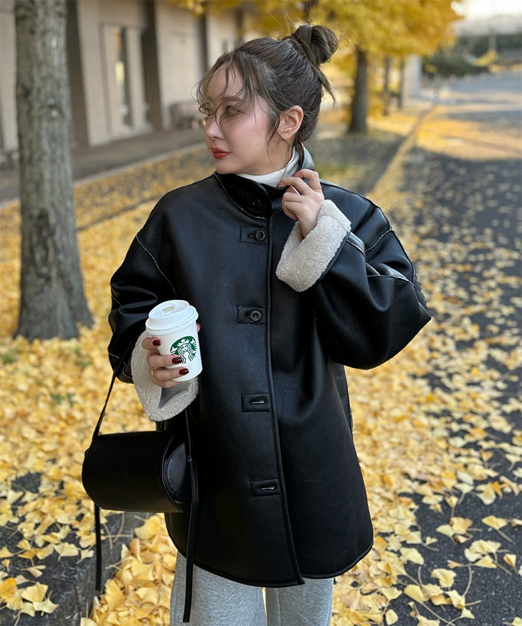 stand collar reversible boa middle coat | OUTER | LAULEN（ローレン）