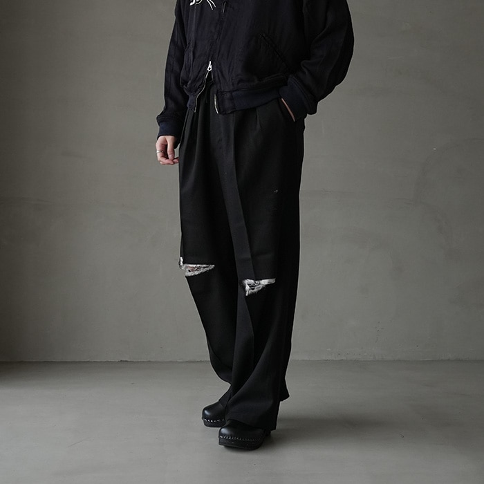 anc-pt79-b) / ANCELLM (アンセルム) / DAMAGE WOOL 2TUCK SLACKS