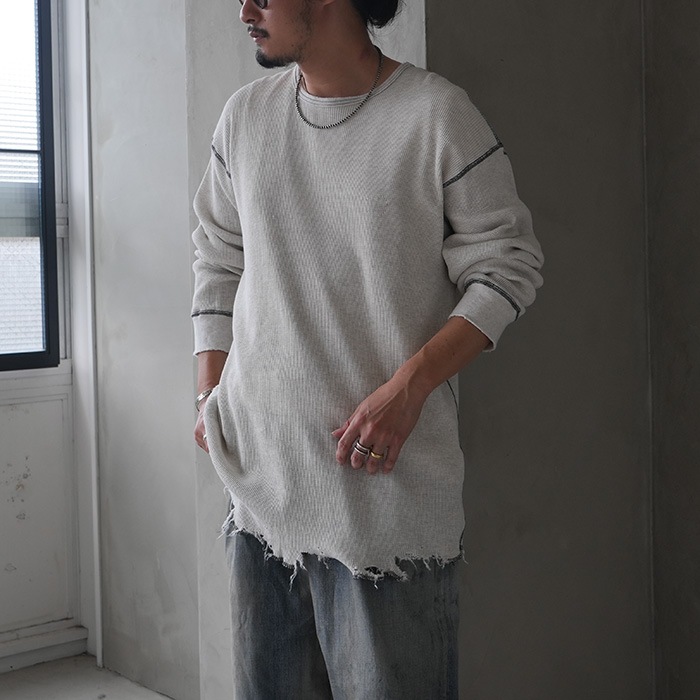 anc-ct77) / ANCELLM (アンセルム) / DAMAGE WAFFLE CREW LS T-SHIRT