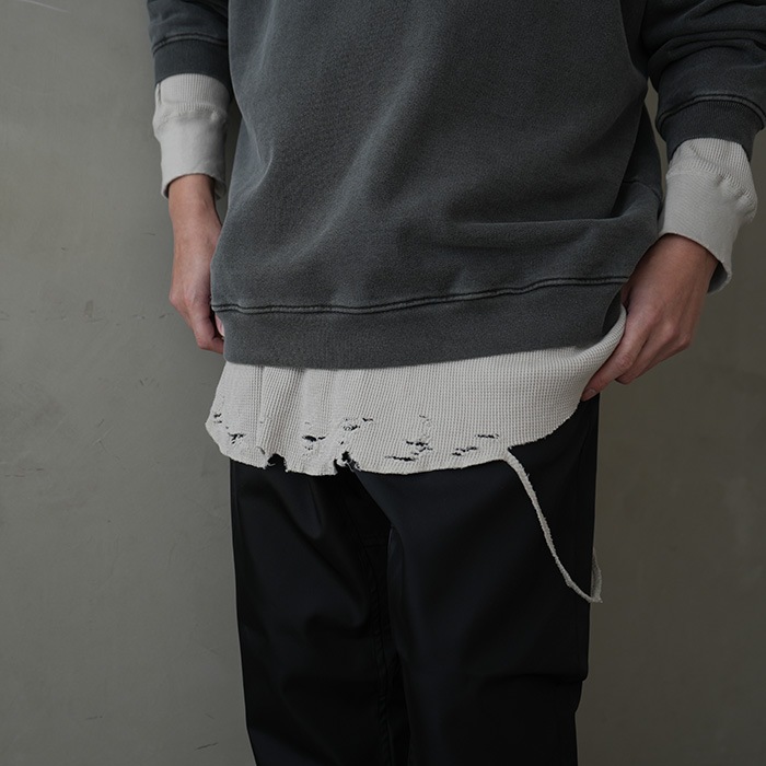 anc-ct56) / ANCELLM (アンセルム) / DAMAGE WAFFLE CREW LS T-SHIRT