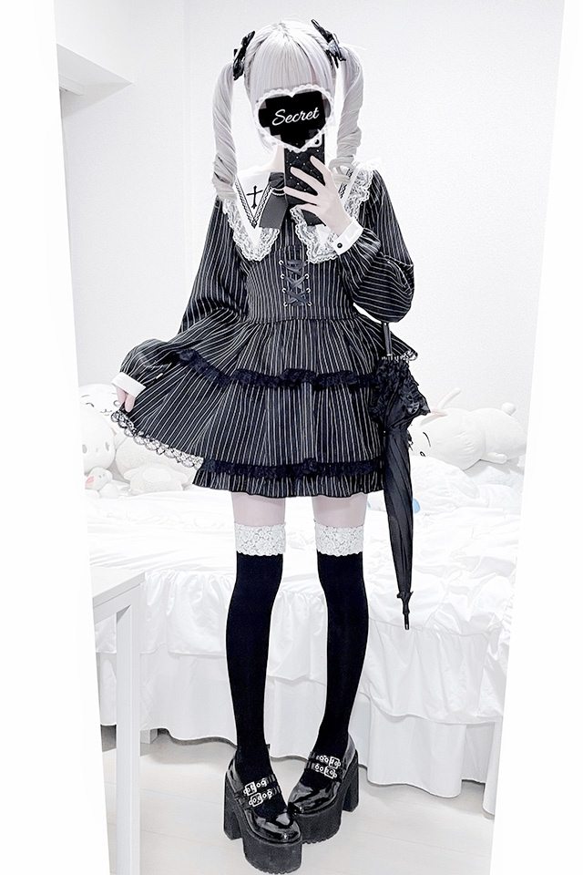 MA*RS】【2点SET】クロス刺繍3段フリルセットアップ - BLK/ホワイト