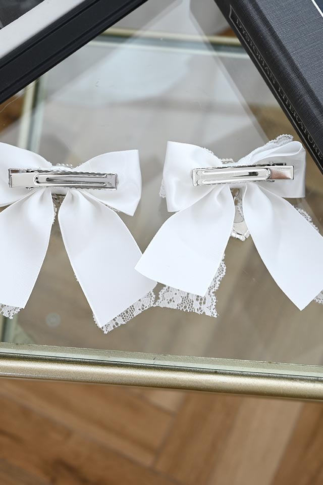 Princess Melody】ダブルビジューりぼんクリップ 2個SET - ホワイト