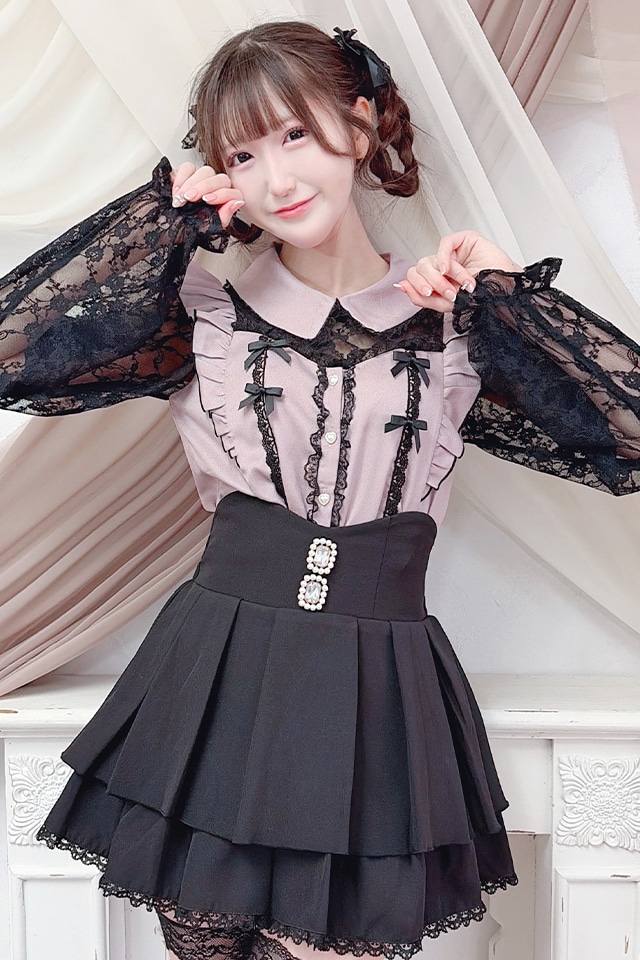 MA*RS】肩フリルちびリボンレーストップス - PNK/PNK size-F | 地雷系